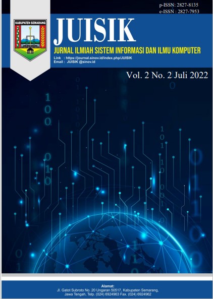 					View Vol. 2 No. 2 (2022): Juli : Jurnal ilmiah Sistem Informasi dan Ilmu Komputer
				