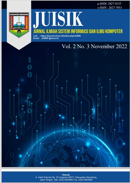 					View Vol. 2 No. 3 (2022): November : Jurnal ilmiah Sistem Informasi dan Ilmu Komputer
				